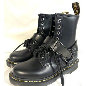 Dr Martens 1460 Harness Boots Black Leather Strap Buckle US W5 M4 (NWOB)